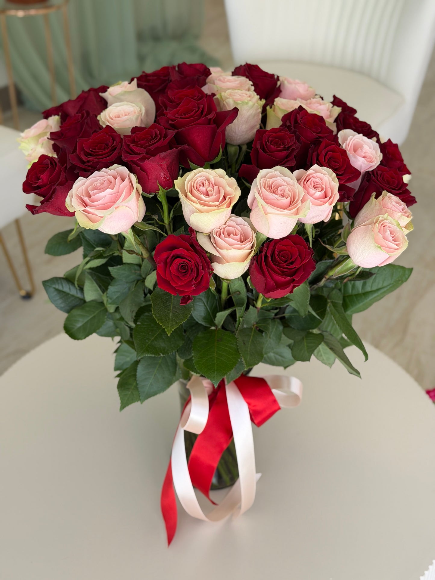 50 roses in a vase