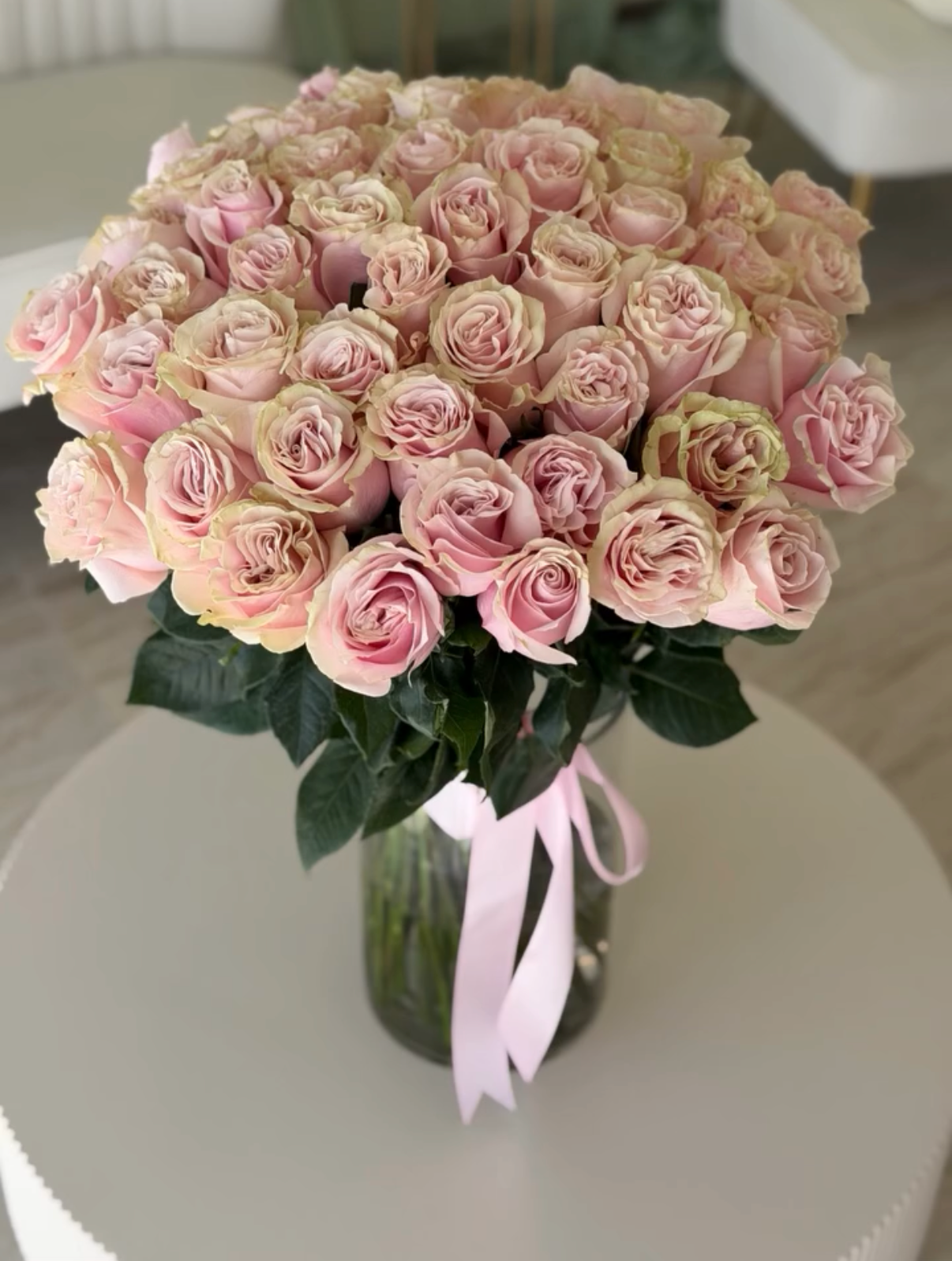 50 roses in a vase