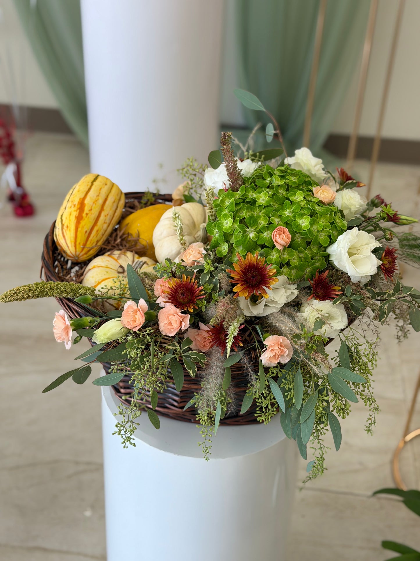 Flowers & pumpkins basket
